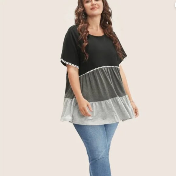BloomChic Colorblock Contrast Ruffle Tiered T-shirt Plus Size 26 - Picture 3 of 8